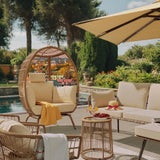 DWVO Oversized Egg Chair, Indoor Outdoor Egg Shape Wicker Chair for Patio, Backyard, Living Room, Basket Chair w/ 5 Cushions, 450lb Capacity, 40in Width, Steel Frame (Beige) DWVO