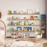 FLYJOE Picture Ledge Shelf for Wall, 72 inch Nursery Book Shelves 4 Packs, Large Floating Ledge Shelves for Kid's Room Bedroom Bathroom Living Room Photo Frames Office Nursery Wall Decor, Natural Oak FLYJOE