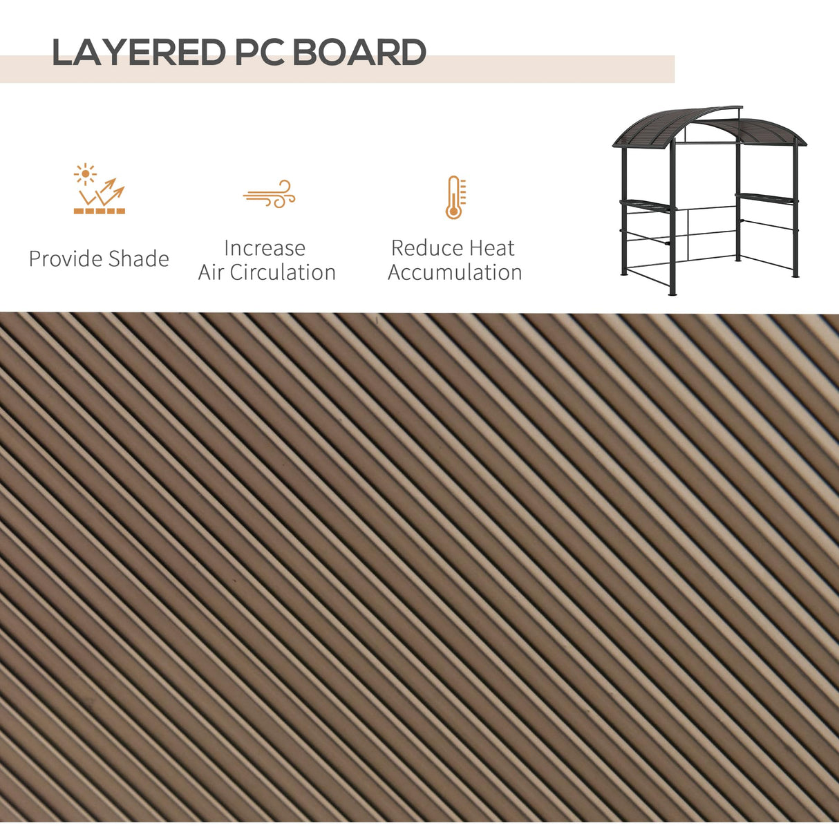 Outsunny 8' x 5' Grill Gazebo Shelter with Interlaced Vented Polycarbonate Roof, Outdoor BBQ Canopy with Side Shelves, Steel Frame for Garden, Patio, Backyard, Dark Gray Aosom