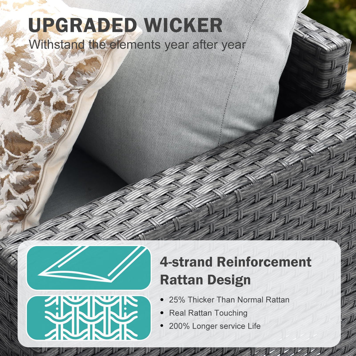 WELYAS 10 Piece Luxury Patio Furniture Set with 44" Fire Pit Table All Weather Outdoor Sectional with Thick Cushions Wicker Patio Conversation Set for Backyard, Deck, Garden WELYAS