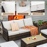 MEISSALIVVE 6 Pieces Outdoor Patio Furniture Set, Wicker Patio Conversation Set, Patio Sectional Furniture Set with 2 Swivel Rocker Patio Chair and Sofa, 2 Ottomans and Coffee Table (Brown) MEISSALIVVE