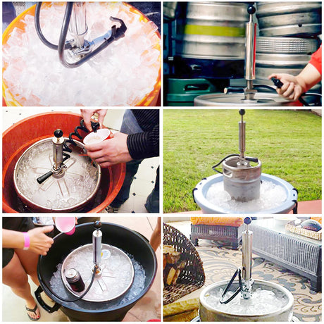 MRbrew Keg Party Pump, American D System Beer Keg Tap Keg Hand Pump 4'' Picnic Pump with Beer Faucet & Beer Hose, Chrome-Plated Keg Draft Beer Party Pump with 2 Hose Clamps Kegerator Pump for Homebrew MRbrew