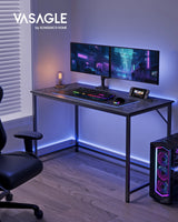 VASAGLE Computer Desk, Gaming Desk, Home Office Desk, for Small Spaces, 23.6 x 47.2 x 29.5 Inches, Industrial Style, Metal Frame, Black with Wood Grain ULWD039B56 VASAGLE