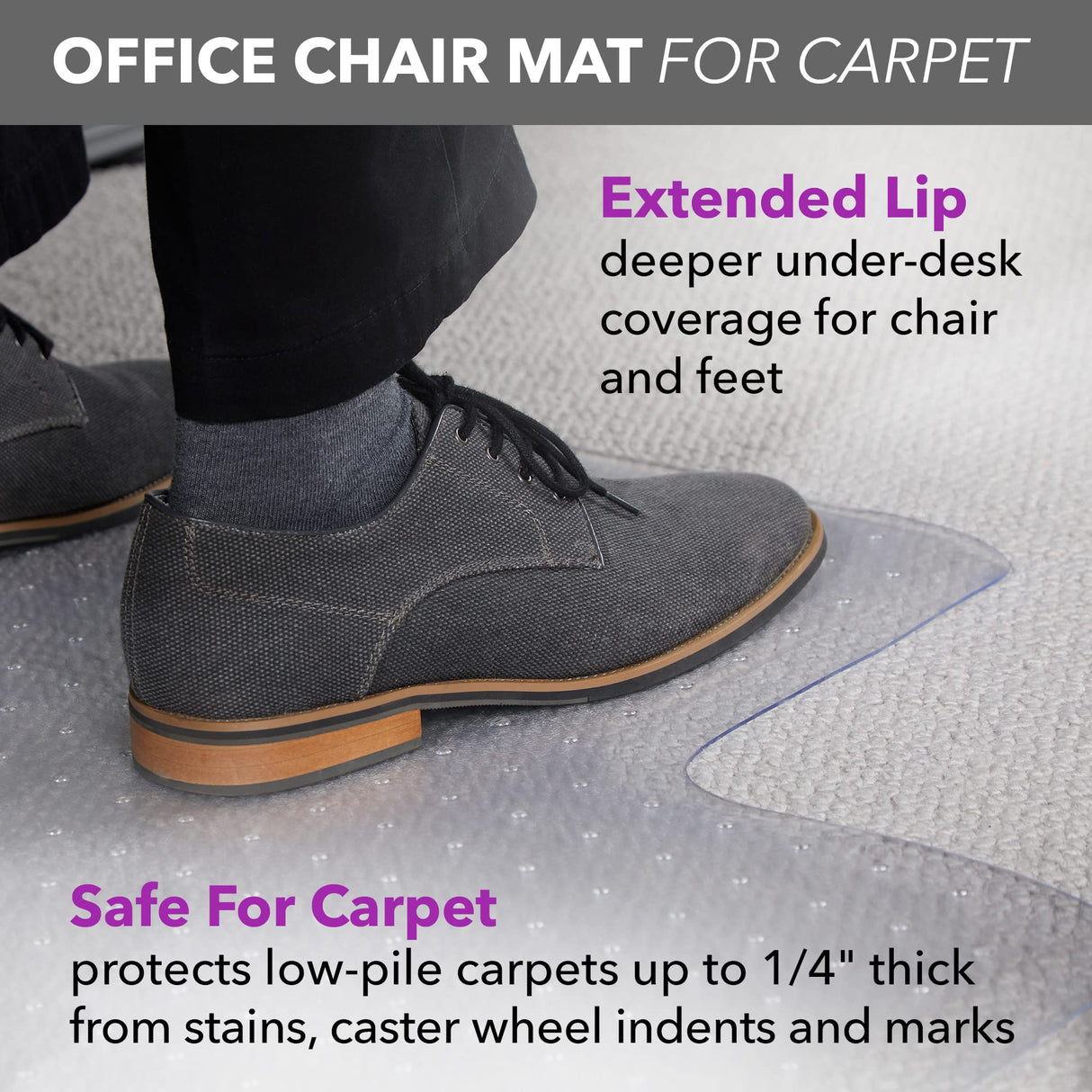 OFM Office Chair Mat for Carpet – Computer Desk Chair Mat for Carpeted Floors – Easy Glide Rolling Plastic Floor Mat for Office Chair on Carpet for Work, Home, Gaming with Extended Lip (36” x 48”) OFM