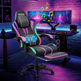 HOFFREE LED Gaming Chair Massage with Speakers Game Chair Big and Tall with Footrest Gamer Chair for 400lbs Computer Desk Chair for Adults Purple and Black HOFFREE