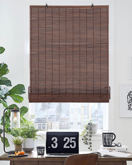 Chryeiiu Cordless Bamboo Roman Shades Bamboo Blinds Roll Up Light Filtering Roller Window Curtains for Interior Home Patio Porch Drak Brown 32''W X 72''L Chryeiiu