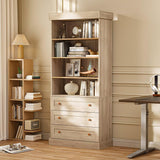 Vyre 71" Tall Farmhouse Bookshelves with Drawers, Set of 3 – Large Modular Bookcase with Adjustable Shelves, Storage Cabinet for Living Room, Kitchen, Home Office, Brown Vyre