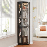 Trygoal 70" H Lighted Corner Curio Cabinet, Display Curio Cabinet with Tempered Glass Doors and Shelves, Corner Display Case with Light Bulb for Living Room, Dining Room, Black Trygoal
