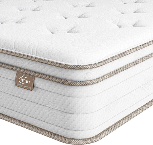 TeQsli Full Mattress 12 Inch, Sleep Cooler Eggshell Memory Foam and 7 Zone Pocket Innerspring Hybrid Mattress Medium Firm, Full Bed Mattress in a Box, 100-Night Trial, 10-Year Support