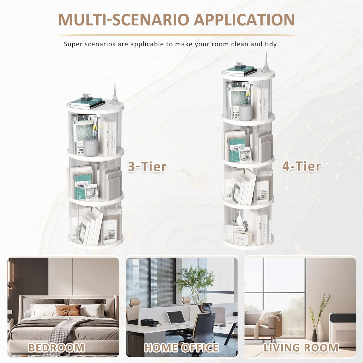 360° Rotating Bookshelf for Small Spaces, Display Rack, Modern Acrylic Corner Spinning Bookshelf with Turntable, 3 Tier Floor Standing Bookcase For Kids Adults, Book Organizer for Bedroom, Living Room Montary