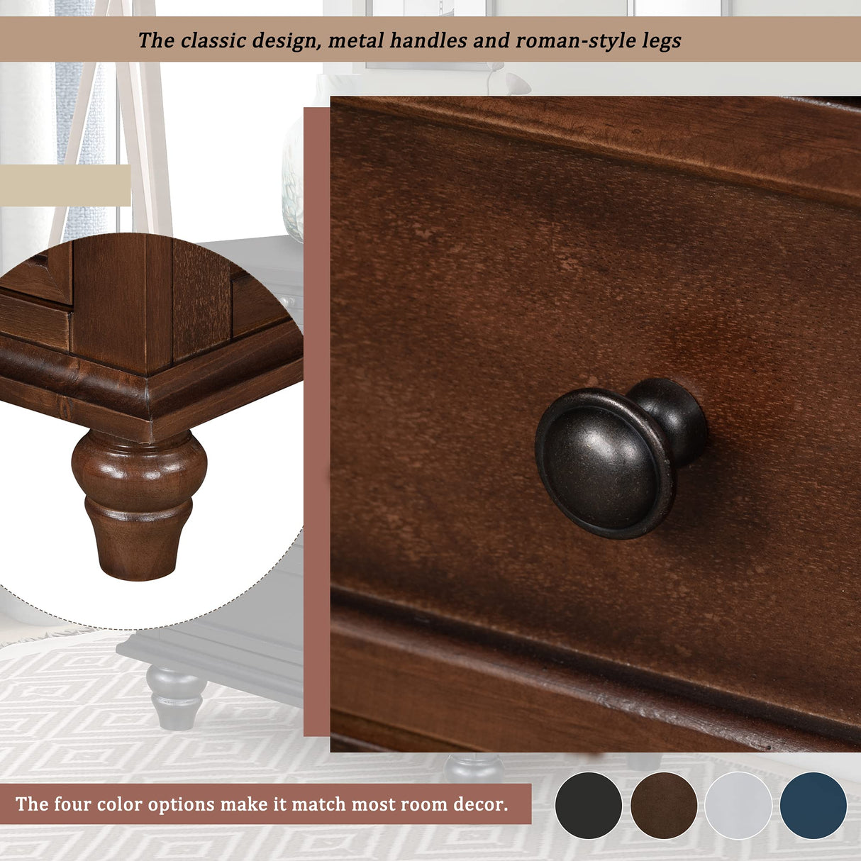 Merax Wood Nightstand with Drawers Set of 2, Bedside End Table with Pull Out Tray, Brown Merax