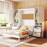 Harper & Bright Designs Full Size Murphy Bed, Wooden Full Wall Bed with Closet, Drawers and Shelves, White Harper & Bright Designs