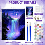 DOMROM Framed Paint by Numbers Kit for Adults Beginners with Wooden Easel, DIY Starry Waterfall Paint by Number Kit on Canvas, DIY Oil Painting Kits for Home Wall Decor Gift 12x16inch DOMROM