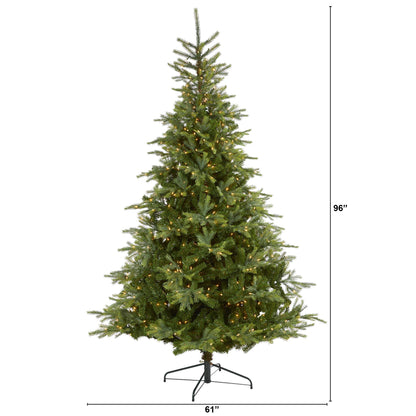 Nearly Natural 8ft. North Carolina Spruce Artificial Christmas Tree with 650 Clear Lights and 1303 Bendable Branches