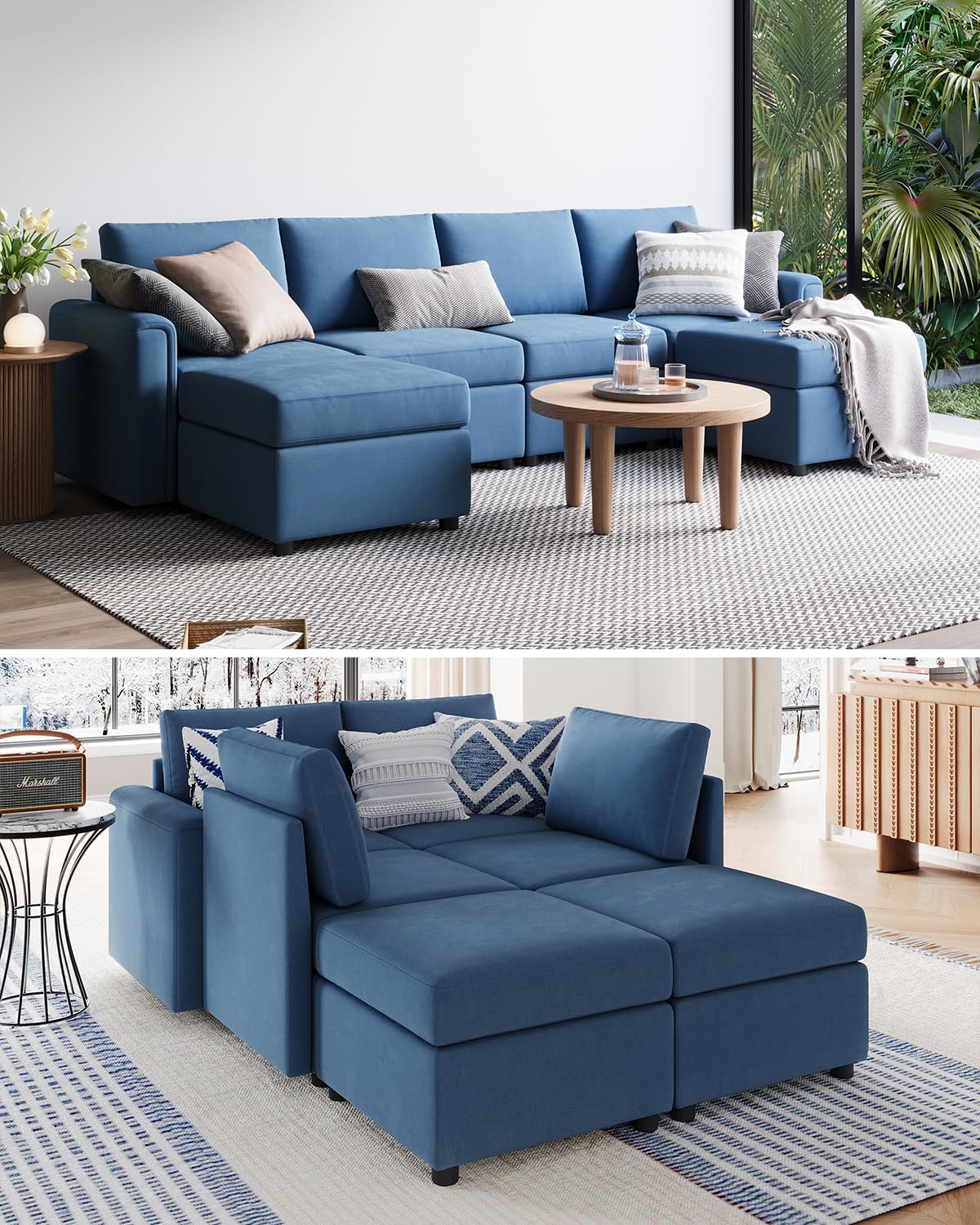 LINSY HOME Modular Sectional Sofa, Convertible U Shaped Sofa Couch with Storage, Memory Foam, Modular Sectionals with Ottomans, 6 Seat Sofa Couch with Chaise for Living Room, Blue LINSY HOME