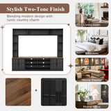 THINK 30 95.5" W Wall Unit Entertainment Center with Bookshelves for TVs up to 80", Modern TV Stand Media Console with Cabinets, Tempered Glass Doors and Adjustable Shelves for Living Room, Black THINK 30