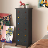 LIKIMIO Tall Skinny Dresser, 6 Drawer Dresser Tall with Colorful Handles, Chest of Drawers for Bedroom, 51.5" H Modern Wooden Storage Cabinet with Metal Sliding Rail, Black LIKIMIO