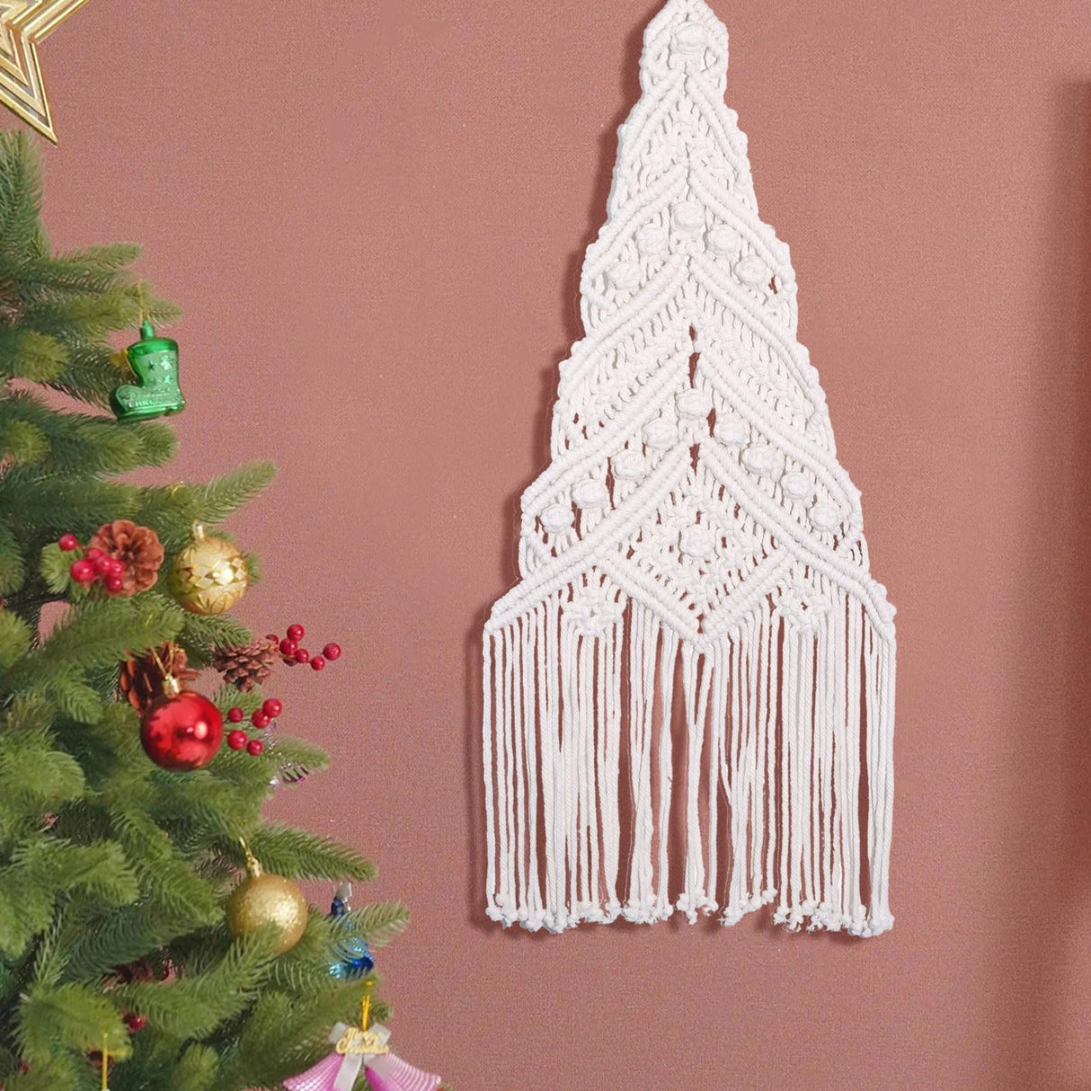 ORIGACH DIY Macrame Christmas Tree Large Wall Hanging kit Handmade Woven Macrame Wall Hanging Kit for Beginners Adults with Step by Step Video Tutorial Instruction Christmas Ornaments, 40x21inch ORIGACH