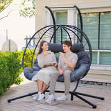 Easyego Double Egg Chair with Stand Hammock Swing Chair 2 Person Outdoor Indoor Hanging Loveseat with UV Resistant Removable Cushion for Patio Living Room-660LBS Capacity, Grey Easyego