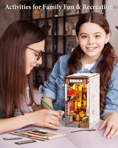 Rolife DIY Book Nook Kits for Adults, Miniature Dollhouse Booknook Kit, 3D Wooden Puzzle Creative Decorative Bookends Bookshelf Diorama Insert Crafts Hobbies Gifts (Sakura Wine Alley) Rolife