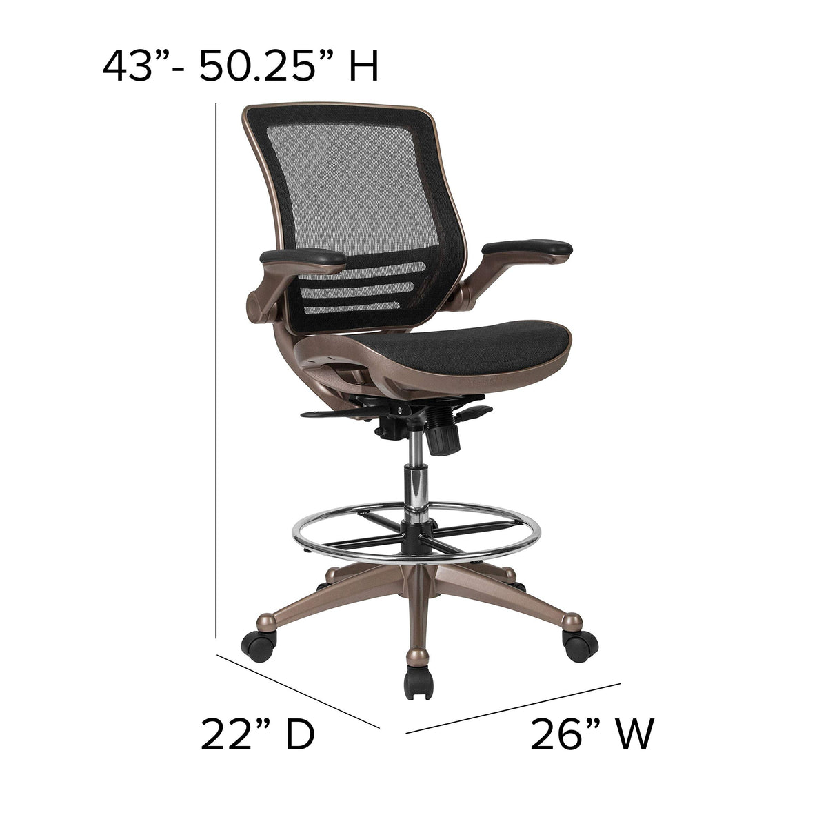 Flash Furniture Waylon Mid-Back Swivel Office Chair with Adjustable Foot Ring and Seat Height, Ergonomic Mesh Chair with Armrests, Black/Gold Flash Furniture