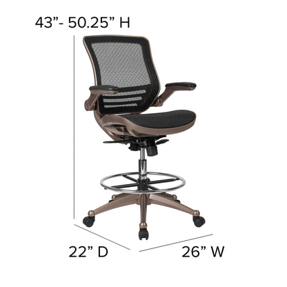 Flash Furniture Waylon Mid-Back Swivel Office Chair with Adjustable Foot Ring and Seat Height, Ergonomic Mesh Chair with Armrests, Black/Gold - WoodArtSupply