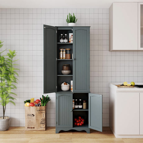 Yusong 72'' Tall Kitchen Pantry Cabinet, Freestanding Storage Cabinet with Doors and Shelves, Wooden Food Pantry Farmhouse Cupboard Buffet for Kitchen Dining Living Room, Gray Yusong