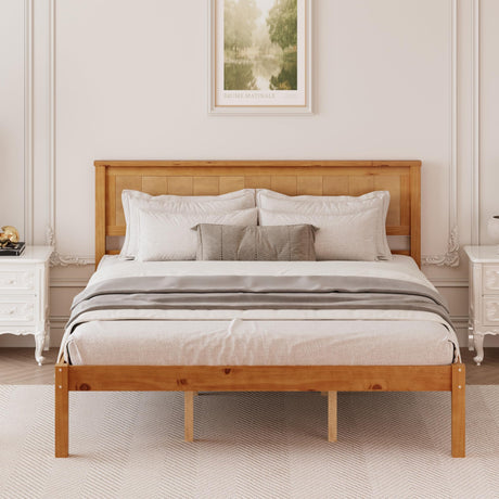 THINK 30 Wood Platform Bed, Bed Frame with Headboard, Wood Slat Support, No Box Spring Needed, Queen, Oak Color THINK 30