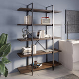 BELLEZE 70-Inch Dark Walnut 5-Tier Industrial Bookshelf with Metal Frame BELLEZE