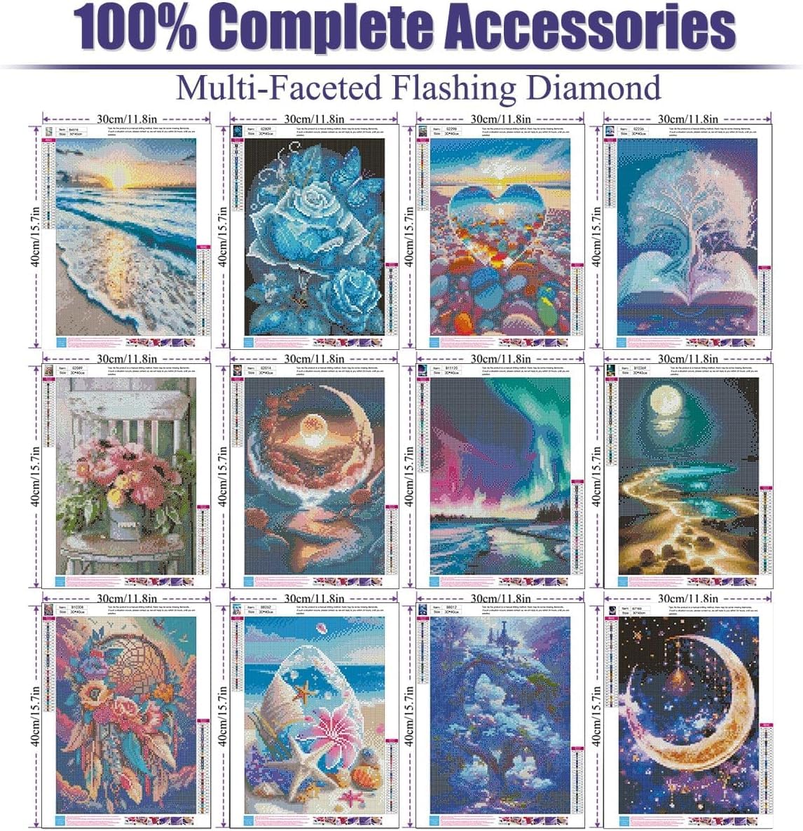 Mystara 12 Pack Diamond Painting Kits for Adults,Landscape Moon Diamond Beach Painting Set for Gift Home Wall Decor - 5D DIY Craft Kit with Diamonds(Modern-3) Mystara