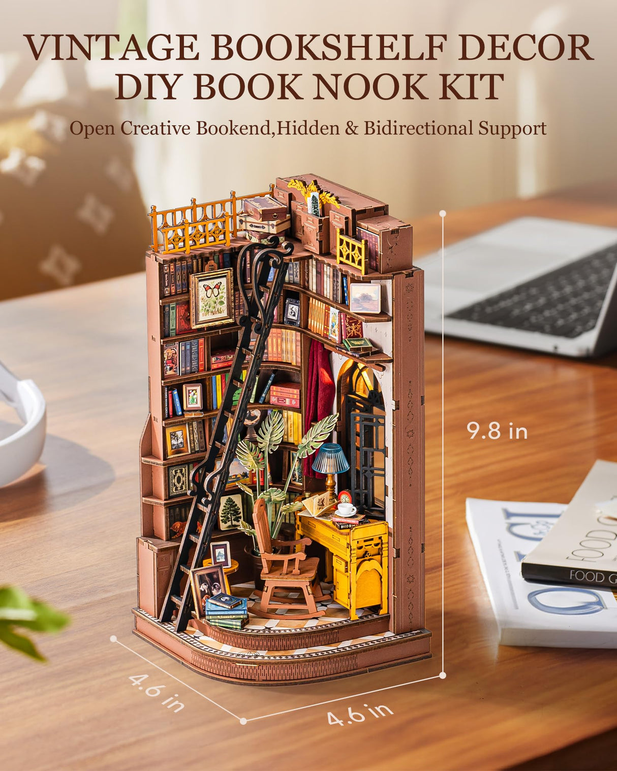 Rolife DIY Book Nook Kit Silent Corner Study, 3D Puzzles Creative British Bookend Bookshelf Decor for Adults, Tiny House Miniature Kits Model Building Kits, DIY Crafts/Gifts for Teens & Book Lovers Rolife