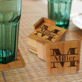Personalized Coasters - Bamboo Coasters for Drinks with Holders - 7 Piece Set (Square) My Personal Memories