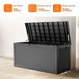 100 Gallon Resin Deck Box, Lockable Patio Outdoor Storage Box for Furniture, Garden Tools and Tools Storage, Waterproof Outside Storage Boxes - Black PatioZen