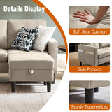 Pingliang Home 79" Sectional Sofa Couches for Small Spaces, L Shaped Couch with Storage Ottoman, 3 Seats Sectional Sofas for Living Room, Apartment-Friendly Couch, Easy Assembly Fabric Sofa (Beige) Pingliang Home
