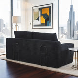 Fefances Loveseat Sofa Bed Boneless Couch, Convertible 2-in-1 Design, Corduroy Fabric - Compact Memory Foam Couch for Small Spaces, Apartments, Home Office & Bedroom (Black) Fefances