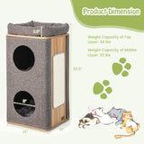 Tangkula 3-Story Cat Tree Condo, Wooden Cat House with Scratching Board, 2 Hideaways & Removable Soft Top Plush Bed, Modern Barrel-Shaped Cat Tower Furniture for Indoor Cats (Grey) Tangkula