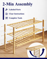 Kitsure Bamboo Wooden Shoe Rack for Closet - Stackable Shoe Organizer with Modular Structure, Space-Saving Shoe Shelf for Entryway, Living Room, Bedroom, 26.8" x 11" x 18.9", Natural Kitsure
