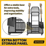 SOYEEZE Garden Tool Organizer with Lockable Wheels, Heavy Duty 3-Tier Yard Tower Tool Rack for Garage, Holds Up to 35 Long-Handled Tools, Garden Tool Cart with 12 Hooks for Tool Organization Storage SOYEEZE