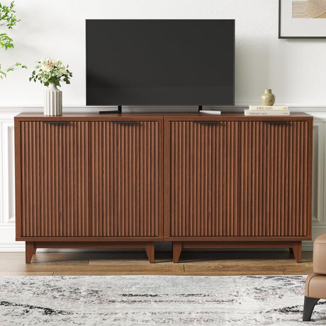 Fluted Cabinet with Storage, 2 Doors Sideboard Buffet, Mid Century Modern Accent Cabinet with Adjustable Shelves, Multifunctional Console Table with Storage for Living Room, Kitchen, Entryway FiveWillowise