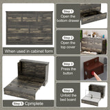 Bellemave Queen Murphy Bed, Cabinet Bed with Charging Station and 1 Large Storage Drawer, Farmhouse Murphy Cabinet with Foldable Panel, Noisy Free, for Guest Bedroom, Living Room, Rustic Gray Bellemave