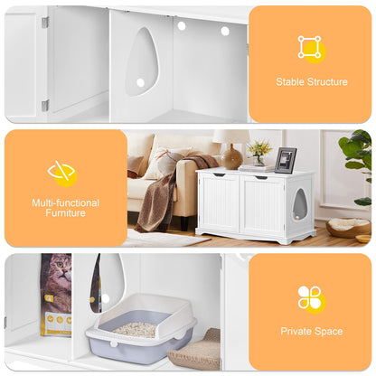 Yaheetech Cat Litter Box Enclosure, Cat Litter Box Furniture Hidden, Wooden Pet Crate Cat Washroom Storage Bench with Divider Home Litter Loo Indoor Cat House White - WoodArtSupply