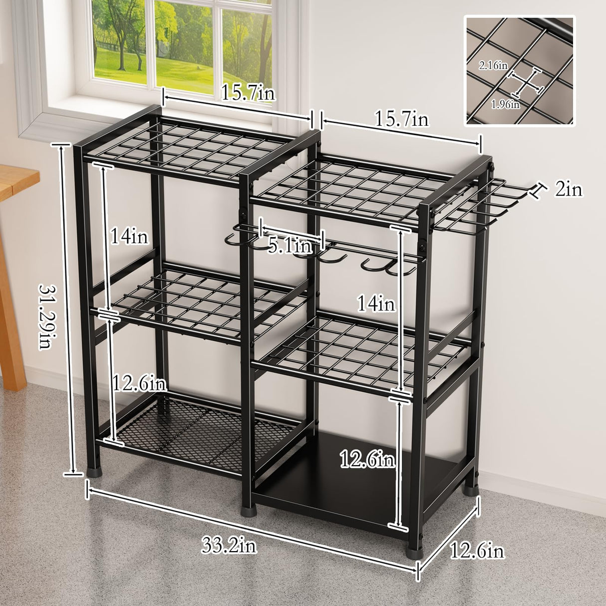 CICUFY Garden Tool Organizer Storage Metal Yard Tool Organizer Heavy Duty Garden Tool Rack Stand with 2 Extra Hooks, Up To 70 Long Handled Shovels/Rakes/Brooms Holder for Garage,Shed,Outdoor(Black) CICUFY