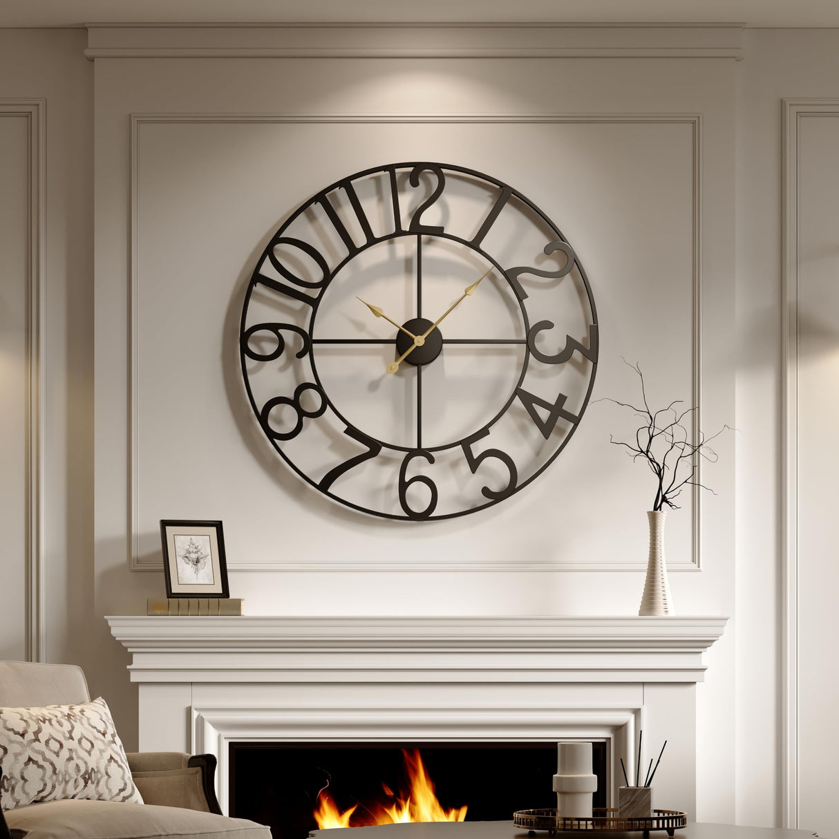 Large Wall Clock for Living Room Kitchen Mantel Decor, 30 Inch Decorative Wall Clock Silent Non Ticking Battery-Operated Metal Round Modern Black Wall Clocks Arabic Numerals Cuspin