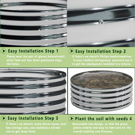 DIIYIV 3PCS 2x2x1FT Galvanized Raised Garden Bed Kit,Vegetable Boxes-Round Metal Flower Box,Large Planter Raised Beds Outdoor Garden for Planting,Fruit,Herb-Sliver DIIYIV