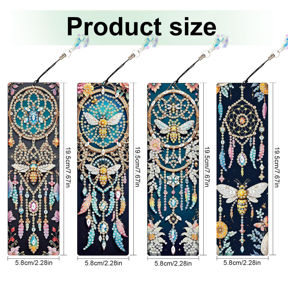 MVVMTOP 4pcs 5D Diamond Art Painting Bookmarks with Crystal Pendant, DIY Dreamcatcher & Bees, Pecial Shape Crystal Diamond Partial Art Bookmarks for Book Lovers MVVMTOP
