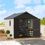 Patiowell 8 x 10 FT Resin Outdoor Storage Shed with Floor, Plastic Shed with Window and Lockable Door for Garden, Backyard, Tool Storage Use, Easy to Install in Beige (Kick-it Shed) Patiowell