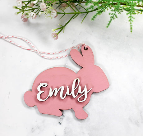 Personalized Wooden Easter Bunny Tag (Pink Paint) HIGH DESERT Medley