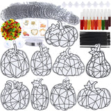 Winlyn 27 Sets Pumpkin Suncatchers DIY Window Paint Art Suncatchers Fall Pumpkin Craft Kits Autumn Pumpkin Sun Catchers for Kids Classroom Halloween Thanksgiving Art Activities Winlyn