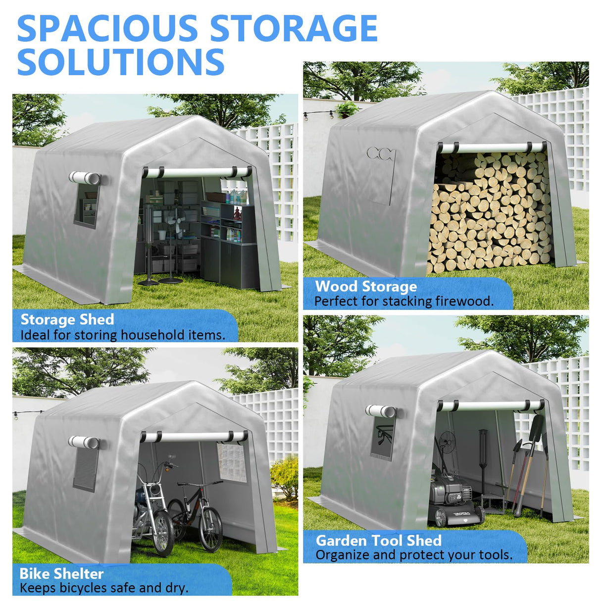 Jocoevol 8x10 ft Carport Heavy Duty Tent with Roll-up Windows, Portable Garage with Galvanized Steel Tubes, Car Canopy All-Season Tarp for Car Boat Truck Motorcycle Jocoevol