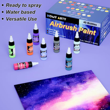 HOMY ARTY Airbrush Paint - 36 Colors with 4 Thinner, Ready to Spray Airbrush Paint Set, Water-Based Acrylic Air brush Paints for Metal, Plastic Models, Canvas, Wood - 40 Bottles HOMY ARTY